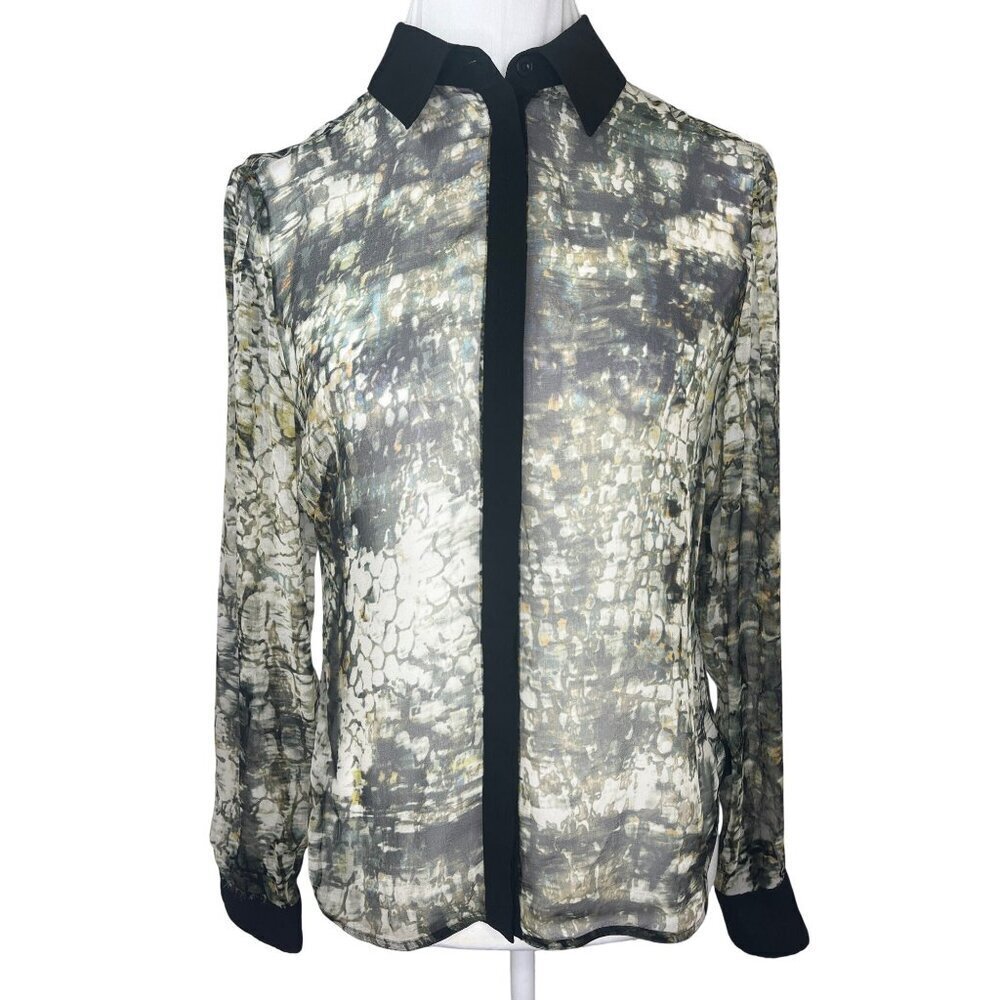 Karen Millen Shear Button Down Silk Blouse Long Sleeve Size 6 US Ladies